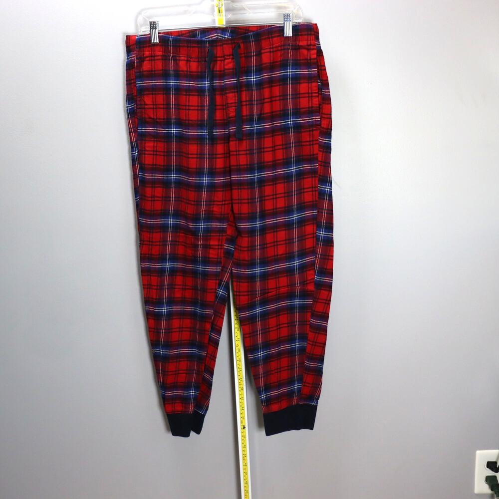 GAP Plaid Jogger Lounge Pants Red Blue‎ Tartan Cotton Drawstring Size M